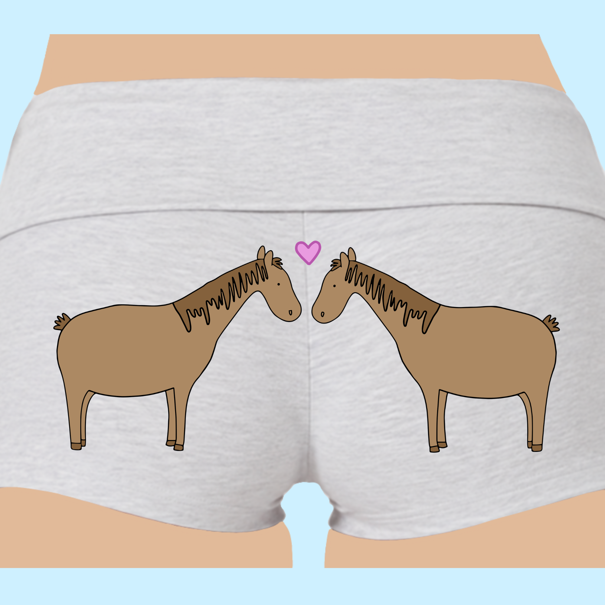 hand-illustrated horse booty-shorts